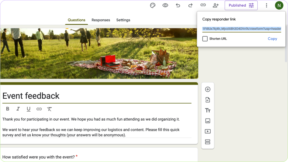 Copy Google Form link