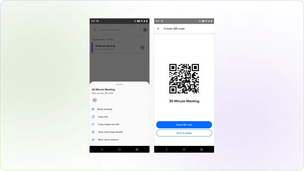 Calendly QR Code on Mobile App