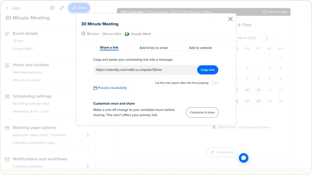Copy Calendly event link