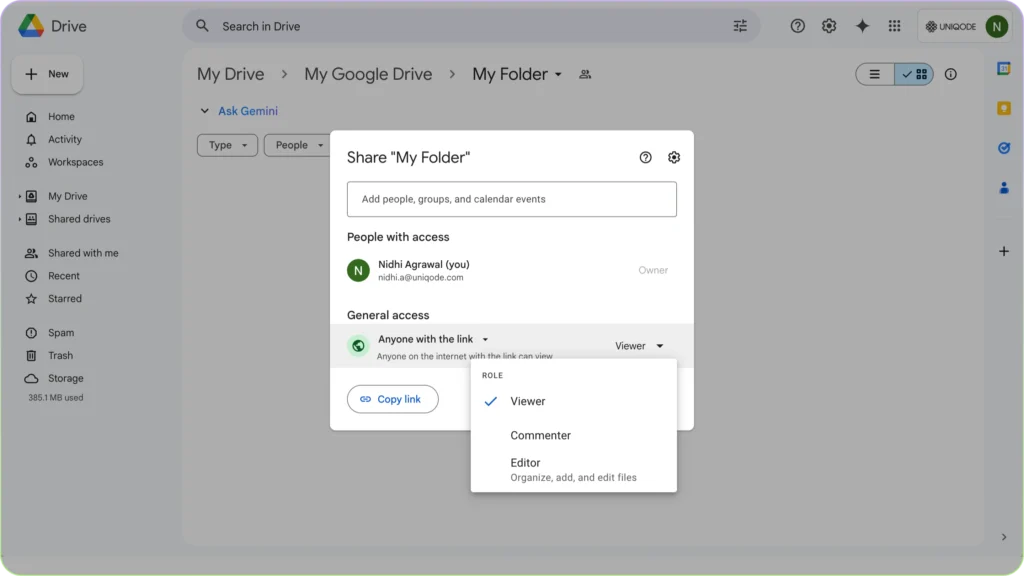 Edit Google Drive access