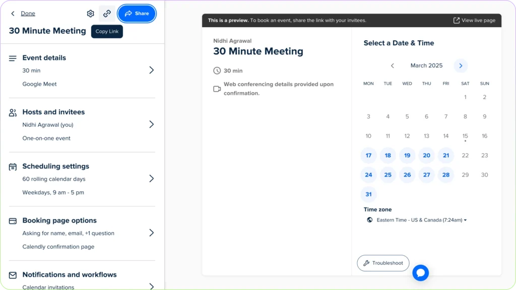 Find Calendly event link
