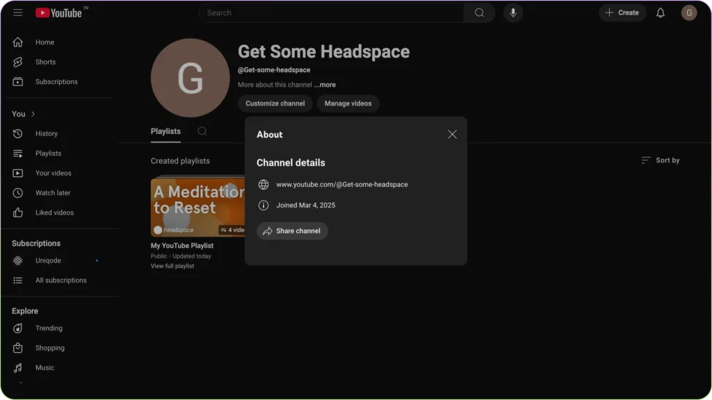 Find your channel link on desktop