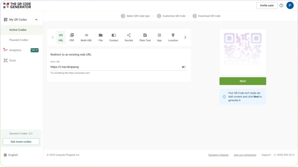 Generate Telegram QR on The QR Code Generator