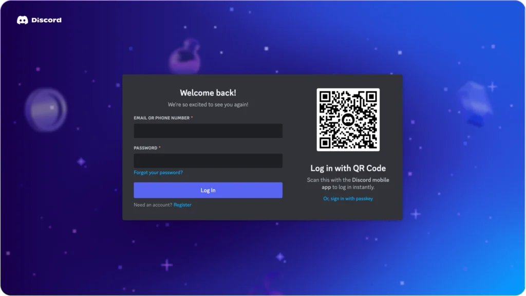 How do you log in to the Discord browser using a QR Code?