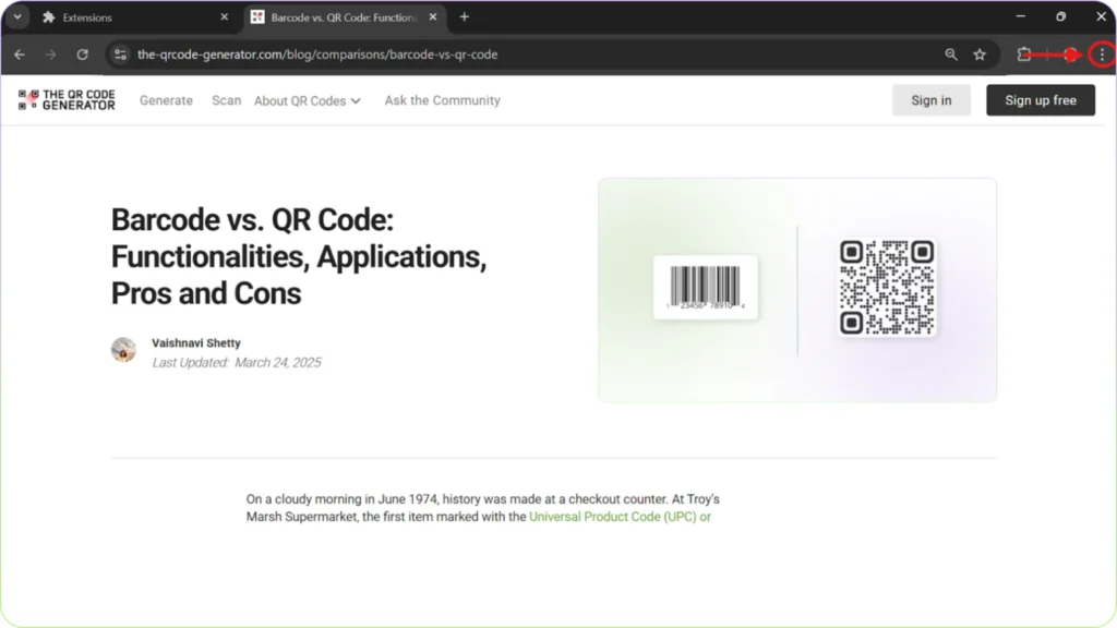 Open Google Chrome and navigate to the webpage you want to share