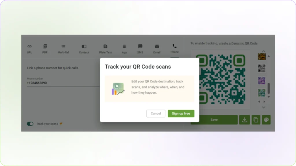 Sign-up to see how many people scan your QR