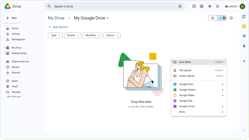 Upload files in Google Drive