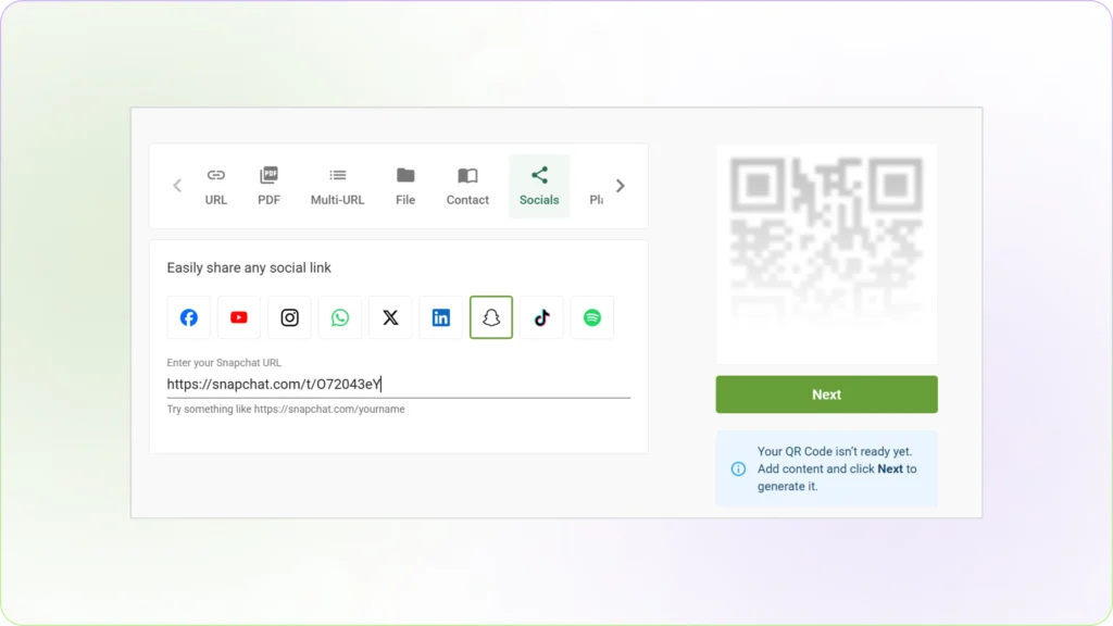 create your Snapchat qr code in The QR Code Generator