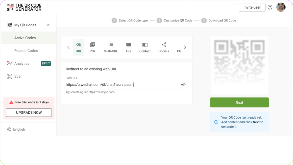generate wechat qr code using the qr code generator