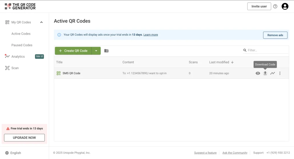 Download QR Code later