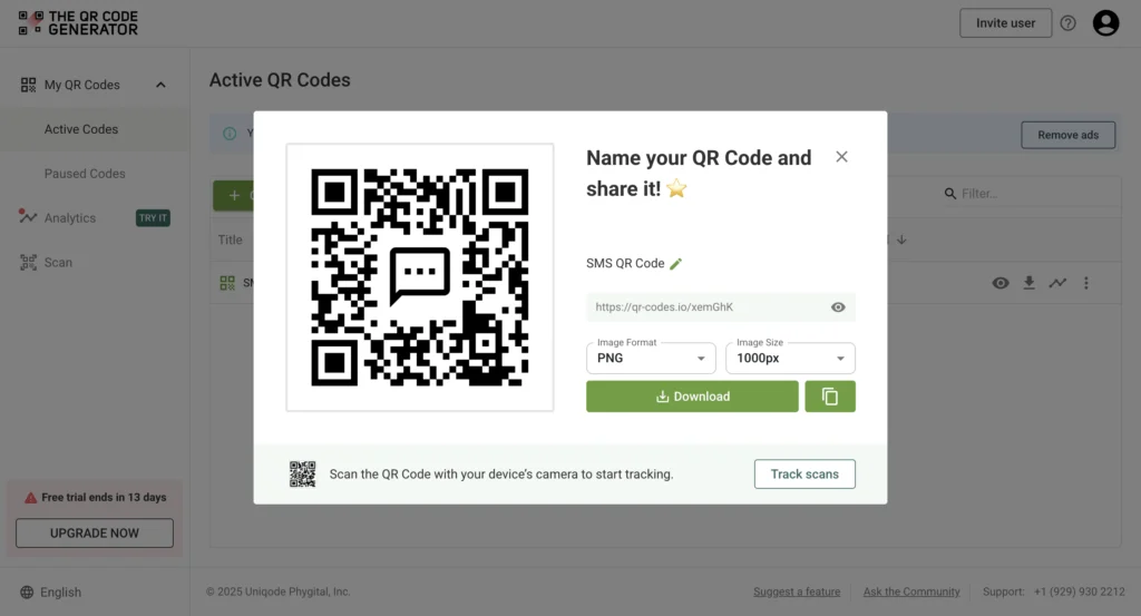 Download SMS QR Code