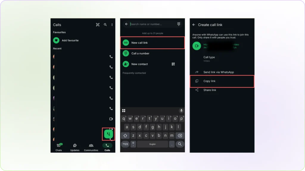 Find shareable link for WhatsApp group call
