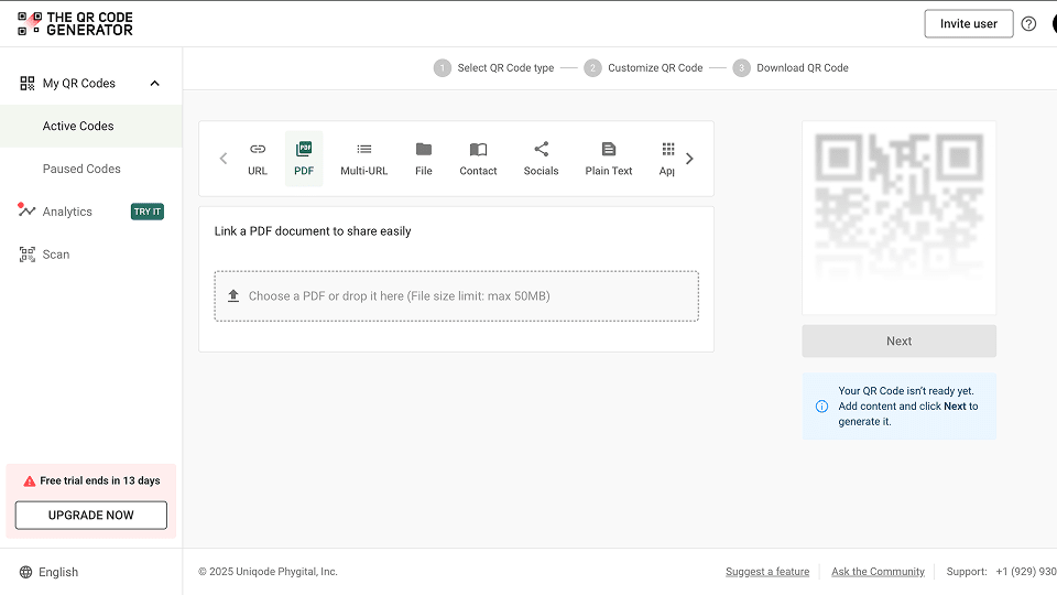 create pdf qr code in the qr code generator