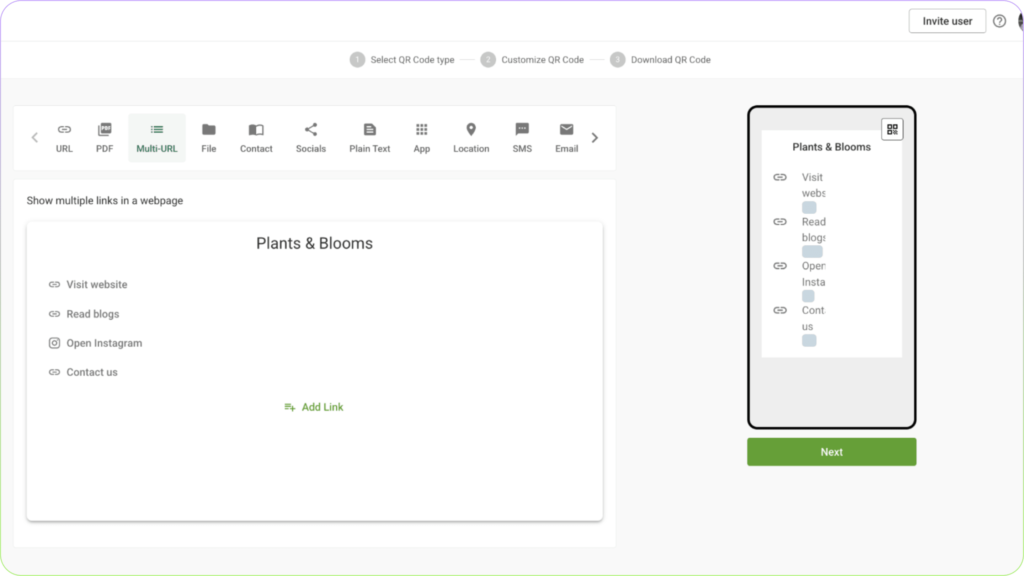 Show multiple links in a QR Code