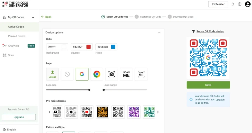 Upload your logo in the QR code