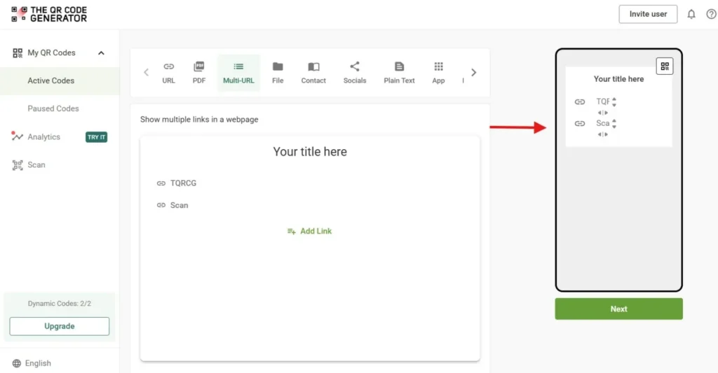 Multi-URL QR Code Preview