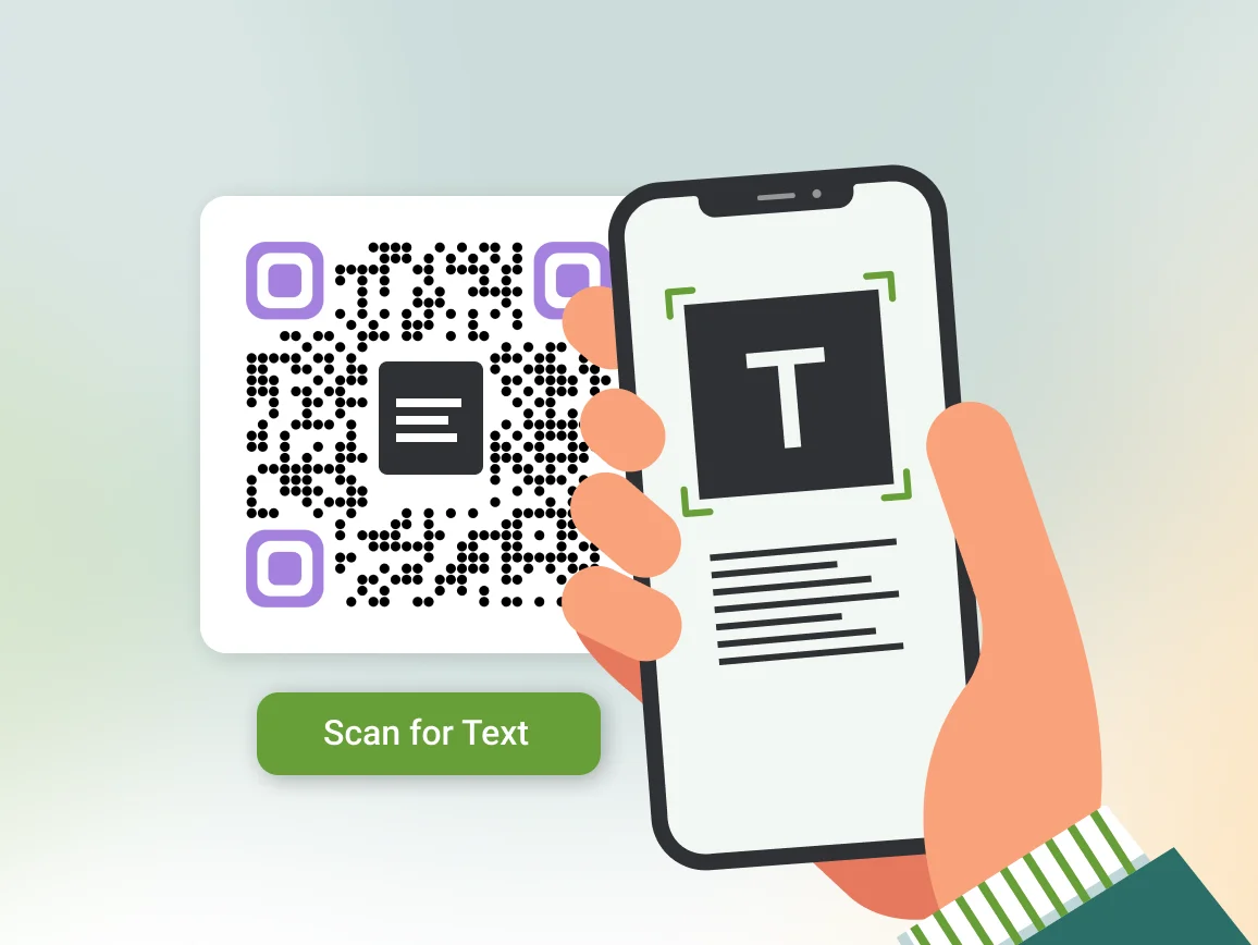 QR Code scanned to display text on a smartphone.