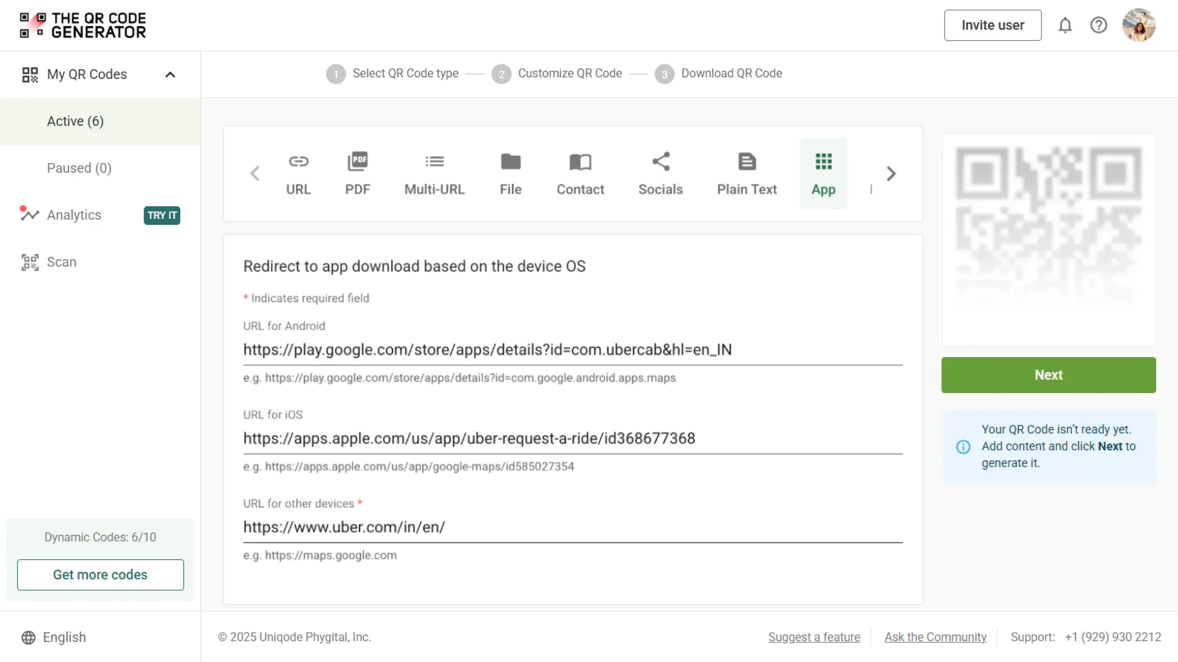 Add your app links to the QR Code