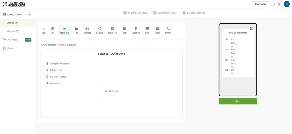 Multi-URL QR Code option