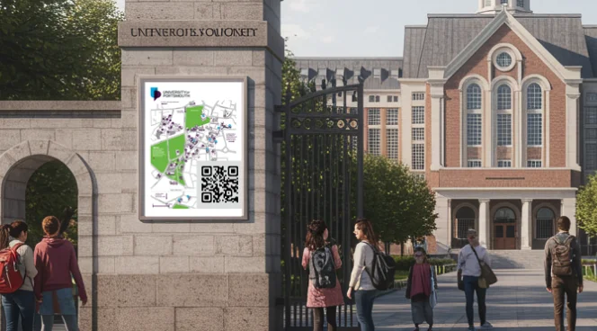 At campus entrances and maps