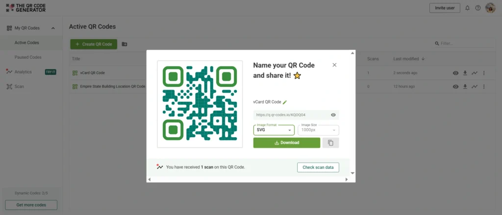 Download and share your vCard QR Code