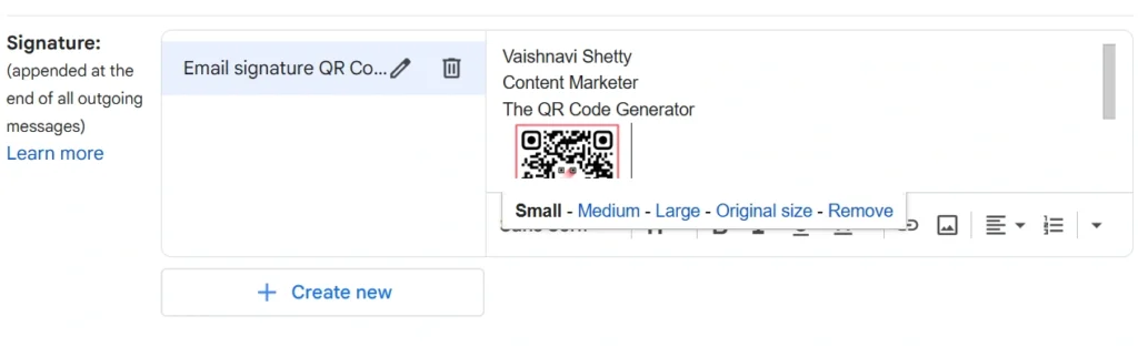 add QR Code to email signature