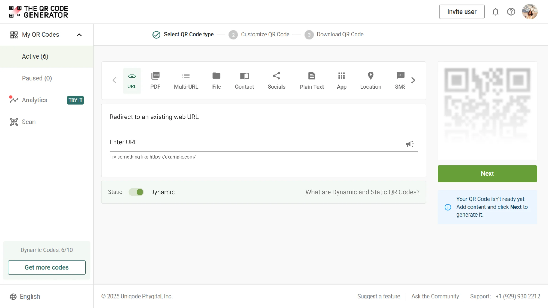 Log in and choose QR Code type