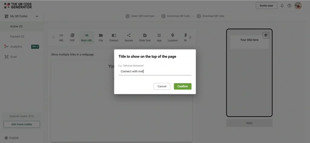 Select your QR Code type