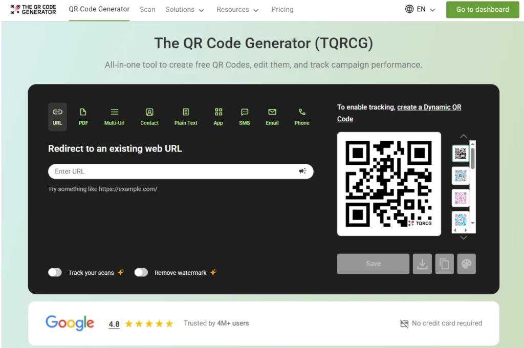 Log in to The QR Code Generator website