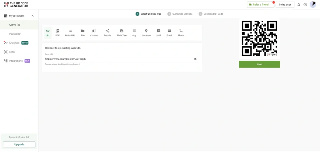 Choose your QR Code type