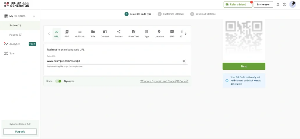 TQRCG widget User Interface
