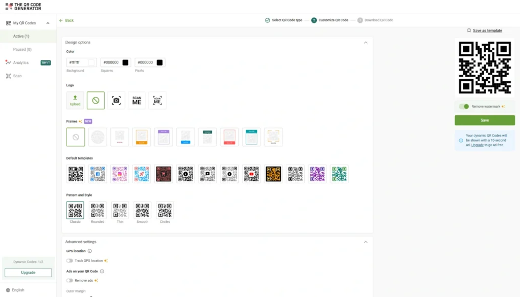 TQRCG's QR code customization interface